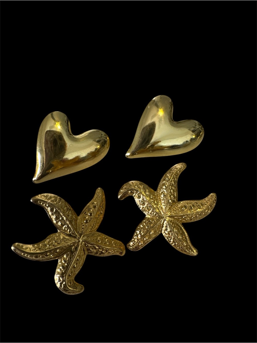 Gold Heart and Starfish Statement Earrings Bundle